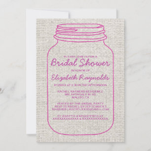 Fuchsia Rustic Mason Jar Bridal Shower Invitations