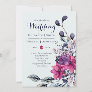 Fuchsia Sage Autumn Fall Wedding Invites Envl.