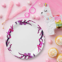 Fuchsia Sakura Blossoms Painting Paper Plate