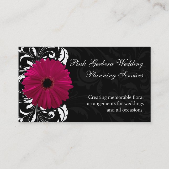 Fuchsia Scroll Gerbera Daisy w/Black and White Business Card (Front)