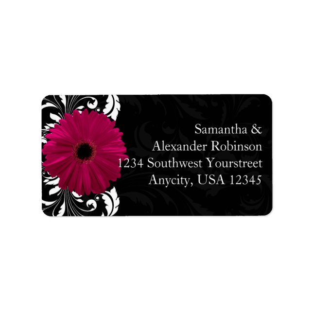 Fuchsia Scroll Gerbera Daisy w/Black and White Label (Front)