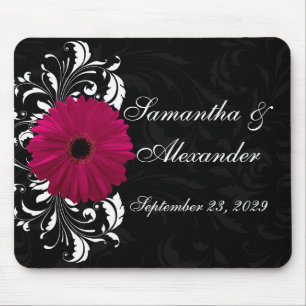 Fuchsia Scroll Gerbera Daisy w/Black and White Mouse Mat