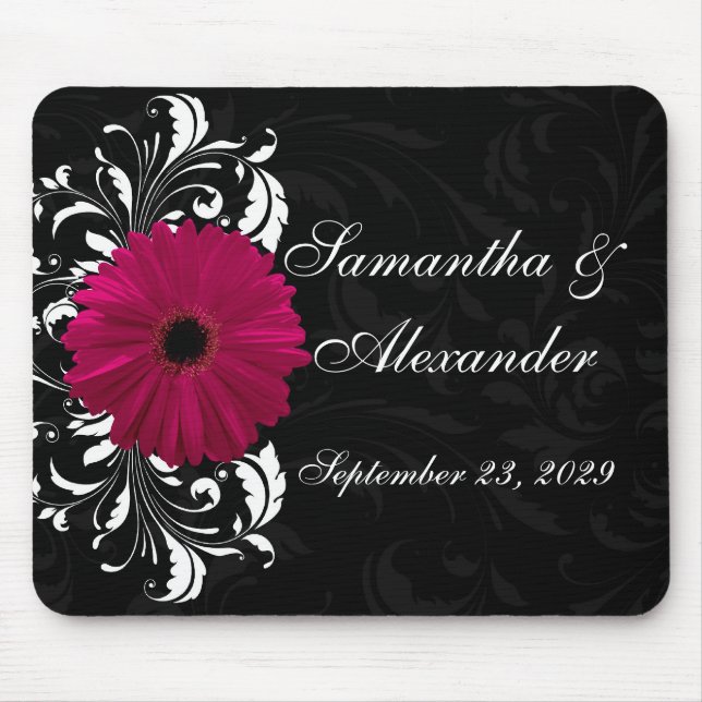 Fuchsia Scroll Gerbera Daisy w/Black and White Mouse Mat (Front)