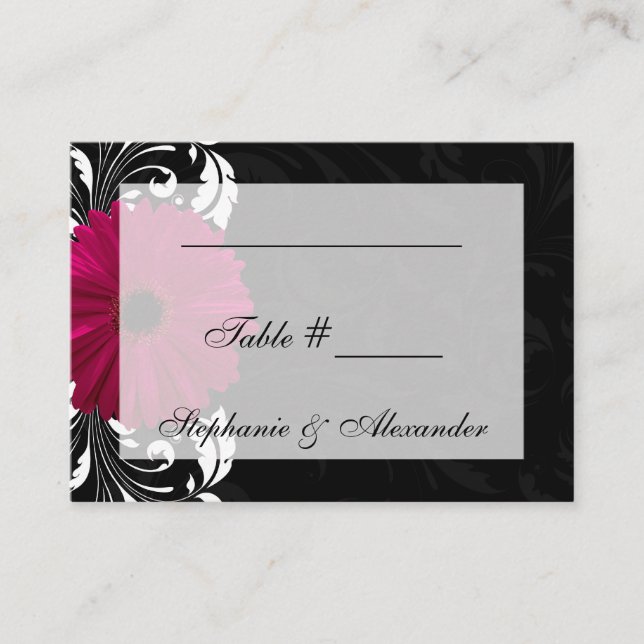 Fuchsia Scroll Gerbera Daisy w/Black and White Place Card (Front)