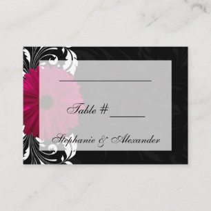 Fuchsia Scroll Gerbera Daisy w/Black and White Place Card