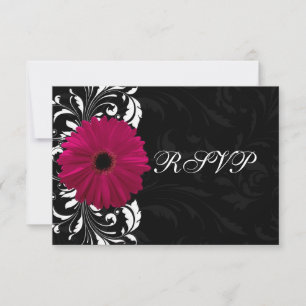 Fuchsia Scroll Gerbera Daisy w/Black and White RSVP Card