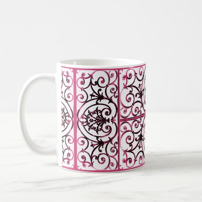 Fuchsia scrollwork pattern coffee mug (Left)