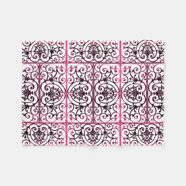 Fuchsia scrollwork pattern fleece blanket (Front (Horizontal))