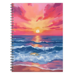 Fuchsia Shore Sunset Ocean Waves Watercolor Notebook