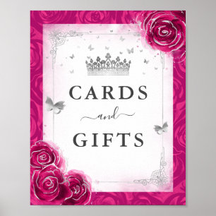 Fuchsia Silver Cards and Gifts Tabletop Party Sign