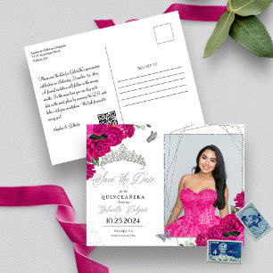 Fuchsia & Silver Tiara Quinceañera Photo Postcard
