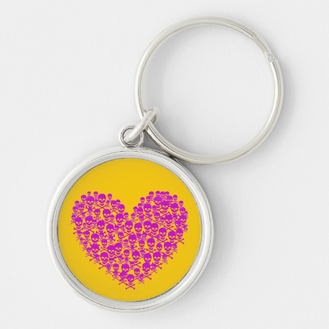 Fuchsia Skull Heart Key Ring (Front)