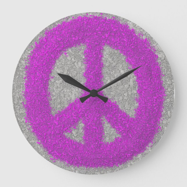 Fuchsia Splat Painted Peace Sign Clock (Front)