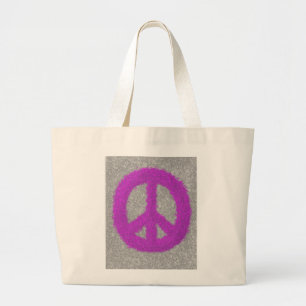 Fuchsia Splat Painted Peace Sign Tote Bag