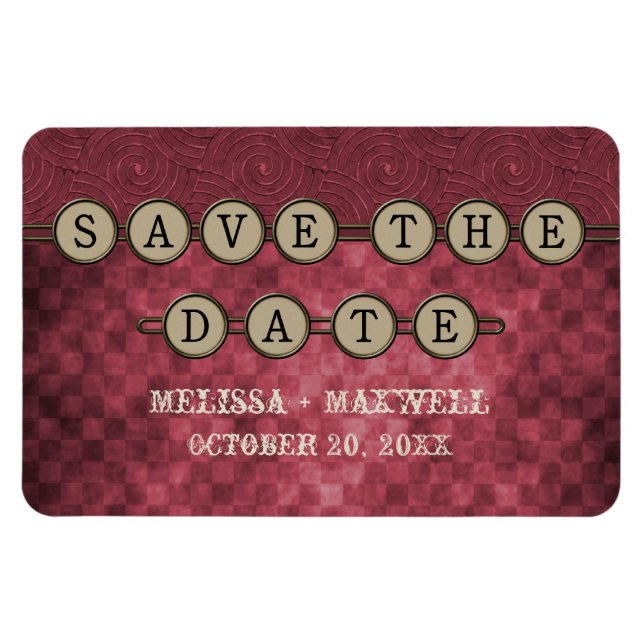 Fuchsia Steampunk Keys Save the Date Flexi Magnet (Horizontal)