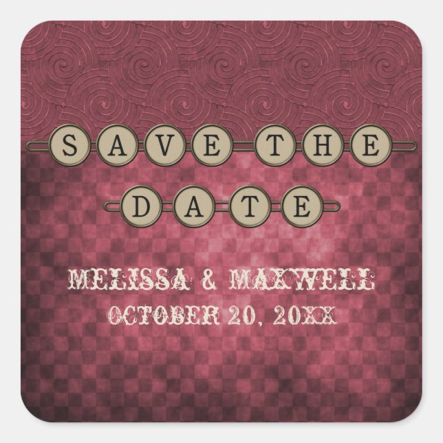 Fuchsia Steampunk Keys Save the Date Stickers (Front)