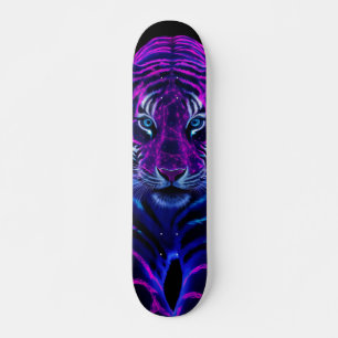 Fuchsia Striped Artistic Tiger Skateboard