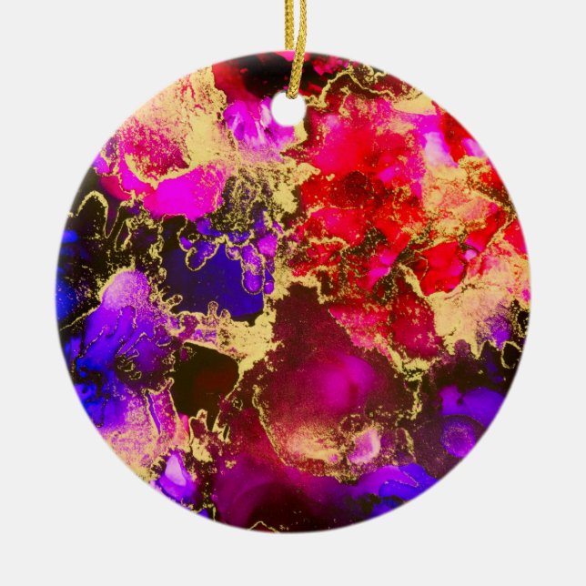 Fuchsia Stunning Alcohol Ink Painting Ceramic Tree Decoration (Front)