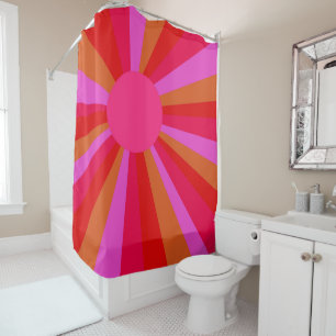 Fuchsia Sunrise Sunburst Minimalist Abstract Shower Curtain
