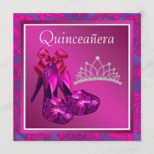 Fuchsia Tiara High Heel Shoes Hot Pink Quinceanera Invitation