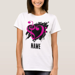 Fuchsia Treble Clef Bass Clef Heart Customised T-Shirt