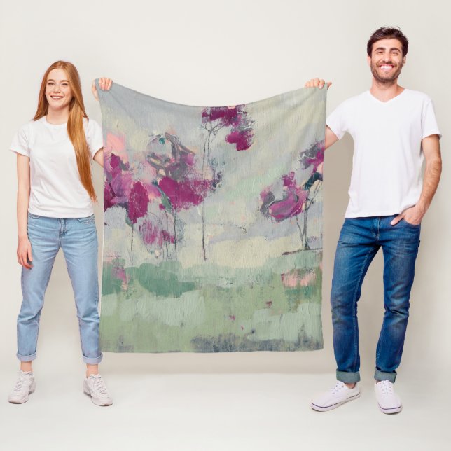 Fuchsia Treeline Fleece Blanket (In Situ)