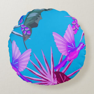 Fuchsia Tropical Bird & Floral Print Round Pillow