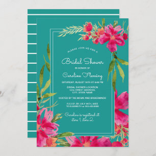 Fuchsia Turquoise Floral Watercolor Bridal Shower Invitation