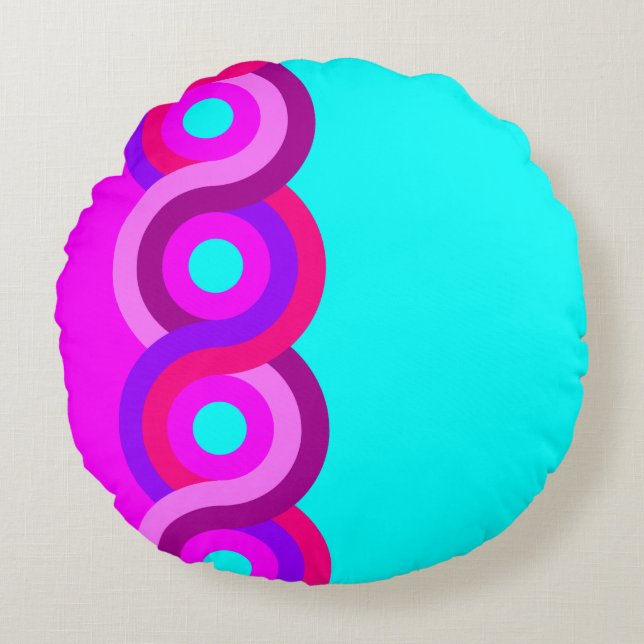 Fuchsia&Turquoise Plaided Pattern Round Cushion (Front)