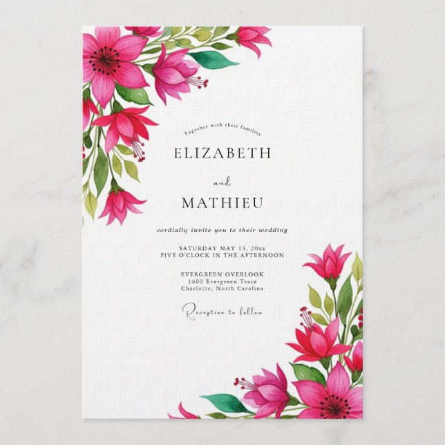 Fuchsia Vibrant Bloom Wedding Invitation (Front)