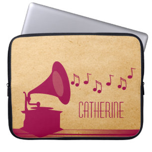 Fuchsia Vintage Gramophone Laptop Sleeve