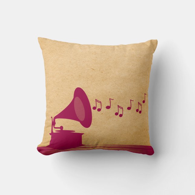 Fuchsia Vintage Gramophone Pillow (Front)