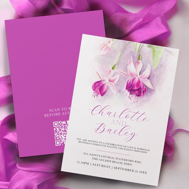 Fuchsia watercolor deep pink art wedding invitation (Creator Uploaded)