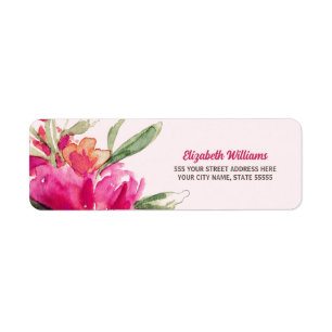 Fuchsia Watercolor Floral Return Address Labels