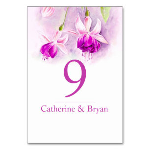 Fuchsia watercolor flower wedding table number