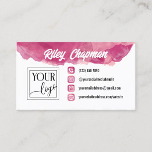 Fuchsia Watercolor Icons Add Logo & Photo Business Card