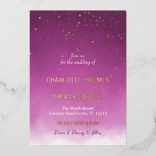 Fuchsia Watercolor Modern Stars Wedding Gold