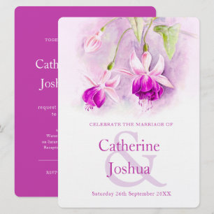 Fuchsia watercolor purple pink art wedding invitation