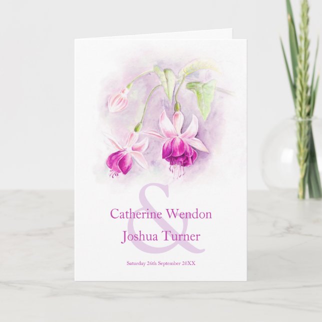 Fuchsia watercolor purple pink Wedding Programme (Front)