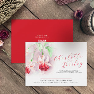 Fuchsia watercolor red art wedding landscape invitation