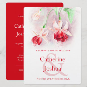 Fuchsia watercolor red pink art wedding invitation