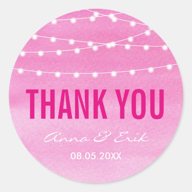 Fuchsia Watercolor String Lights Classic Round Sticker (Front)