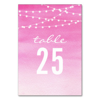 Fuchsia Watercolor String Lights Table Number