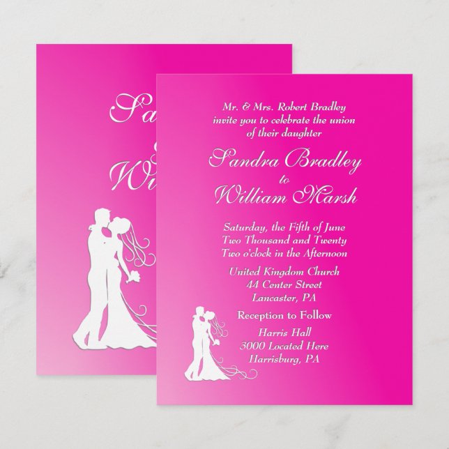 Fuchsia Wedding Invitation (Front/Back)