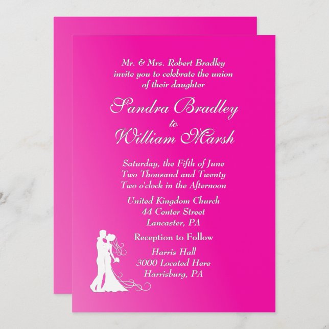Fuchsia Wedding Invitation (Front/Back)
