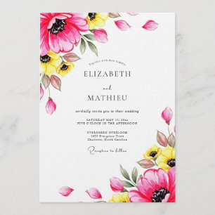 Fuchsia Whimsical Floral Wedding Invitation