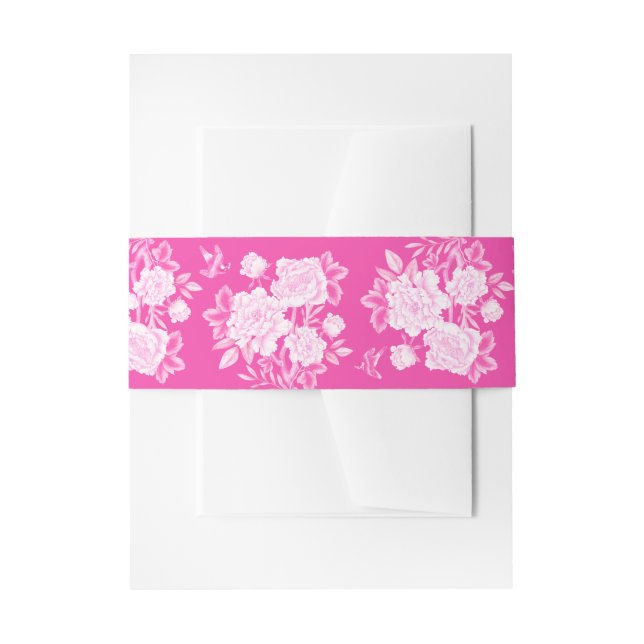 Fuchsia White Chinoiserie Grandmillenial Wedding Invitation Belly Band (Front Example)