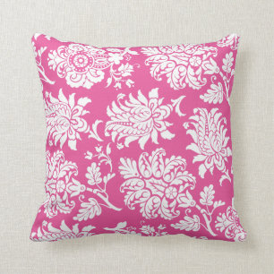 Fuchsia & White Damask Pillow