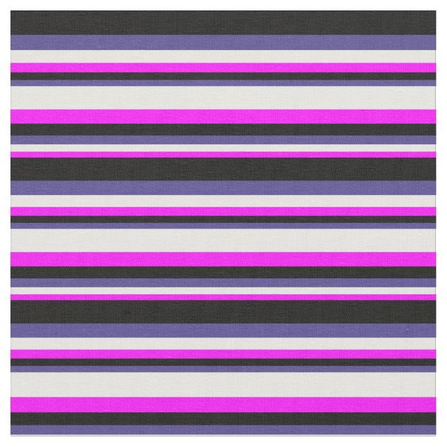 Fuchsia, White, Dark Slate Blue, and Black Coloure Fabric (Close Up)