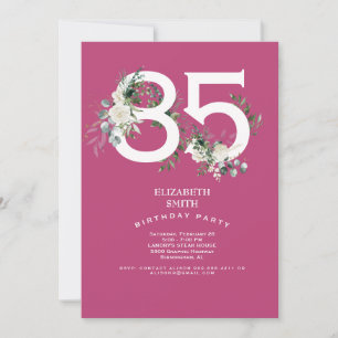 Fuchsia White Floral Elegant 85th Birthday Party  Invitation